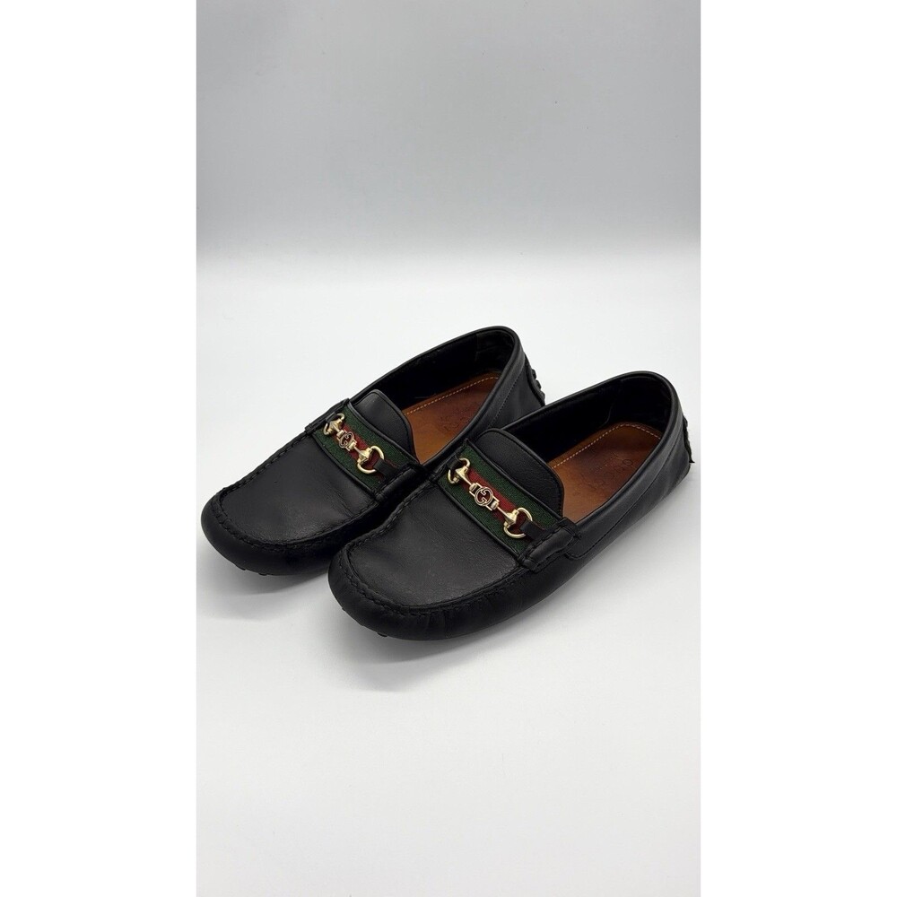 GUCCI Driver Men's Black Leather Horsebit With Web Loafers New UK 7 US 7.5 - Picture 3 of 16